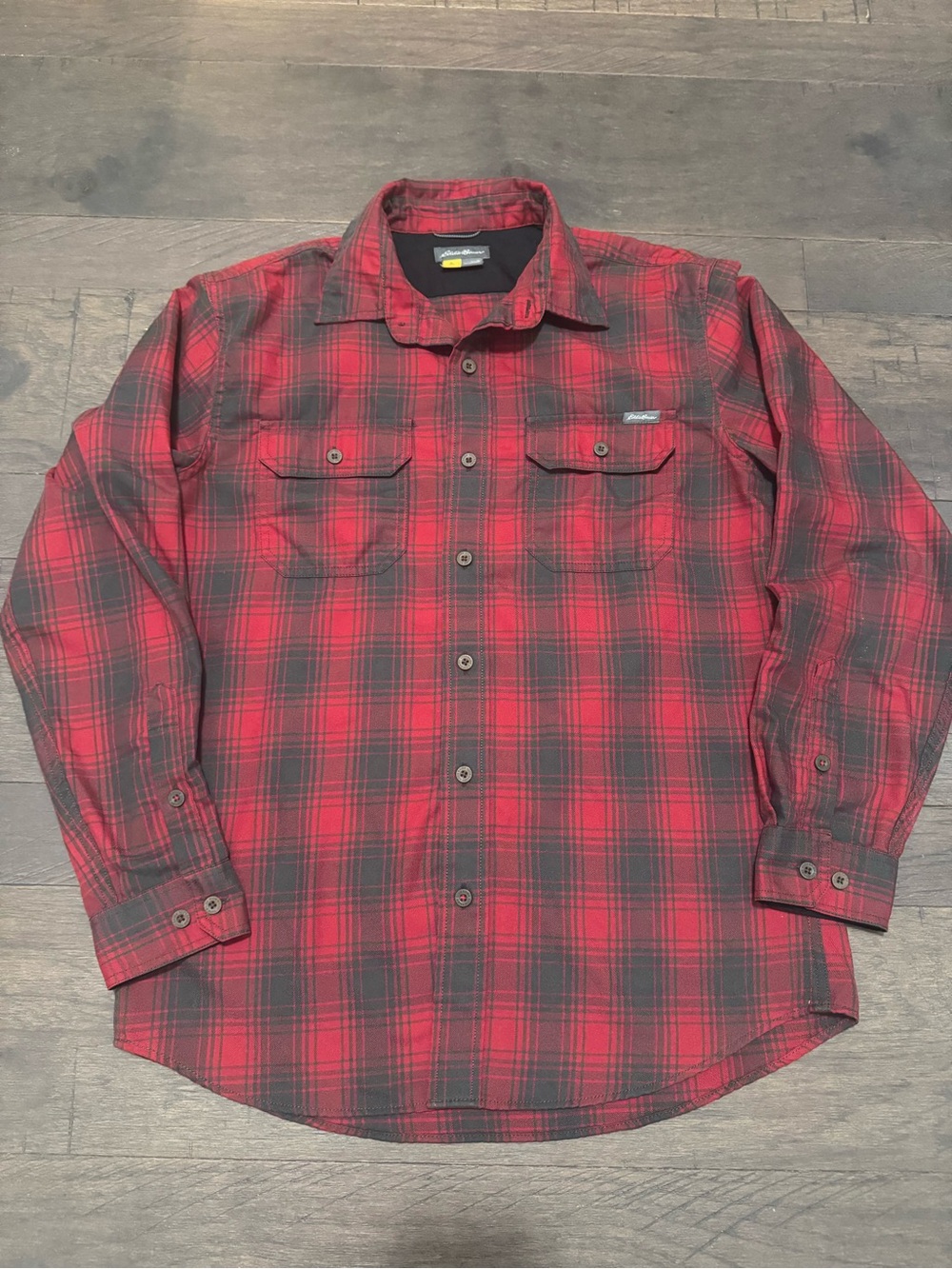 Eddie Bauer Red and Black Plaid Button-Down Shirt